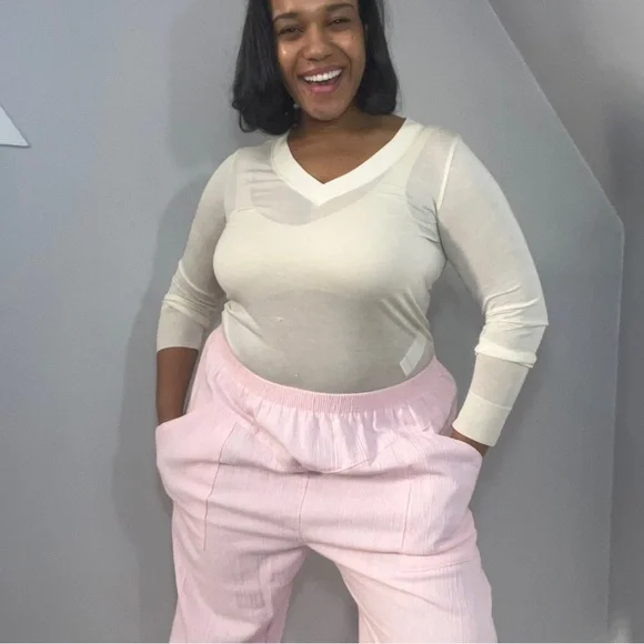 Vintage ballerina pink elastic waist cotton blend comfy lightweight ankle pants - Picture 13 of 14